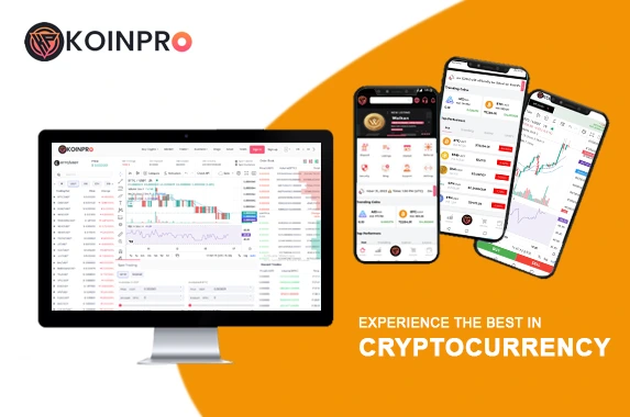 KoinPro cryptocurrency exchange platform dashboard displayed on desktop and mobile devices